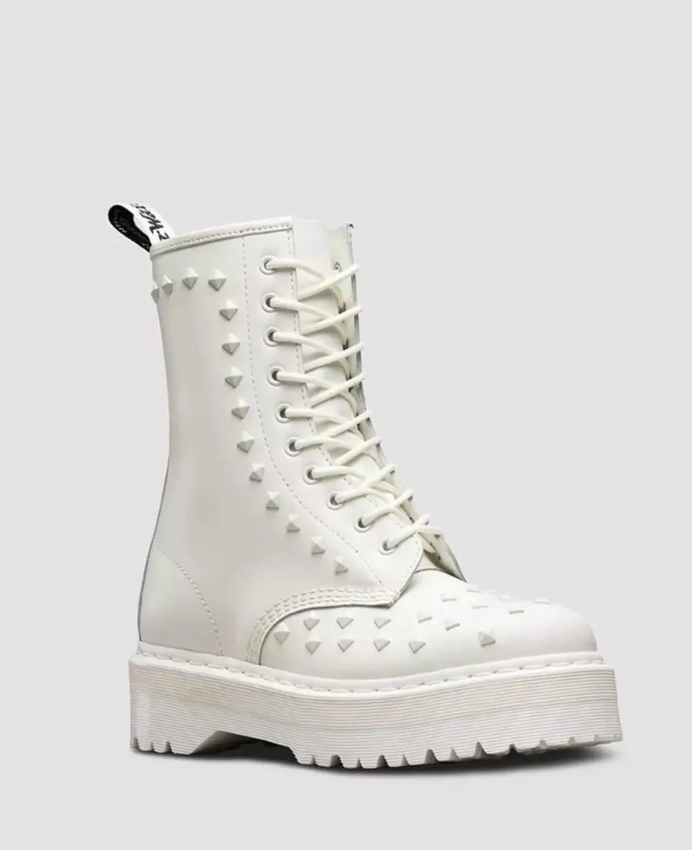 New Dr. Doc Martens 1490 Stud Boot in White Platform Combat Boot Size 11